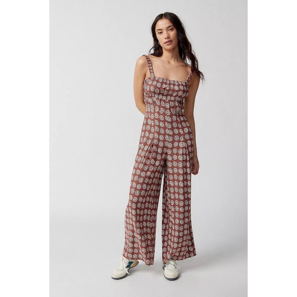 Ecote Lovas Linen Strappy Back Jumpsuit size S Brown